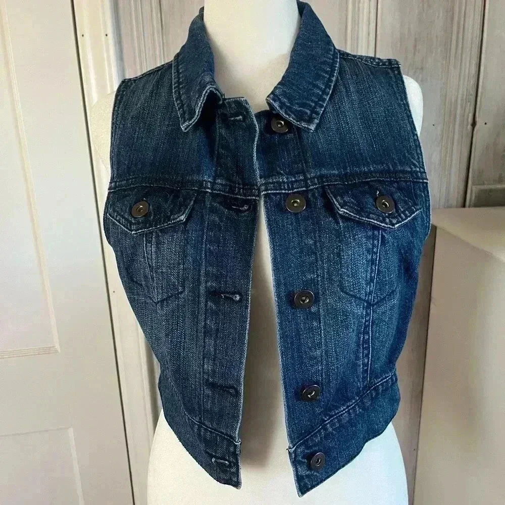 y2k forever 21 Denim waistcoat vest Western Boho Cottage Core coastal cowgirl XS - Picture 2 of 9